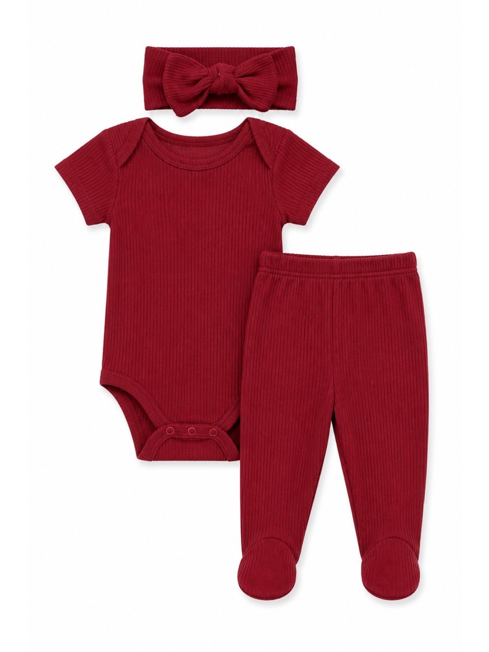 NWT Chick Pea Maroon 3-Piece Bodysuit Legging & Headband Outfit Set 6-9M